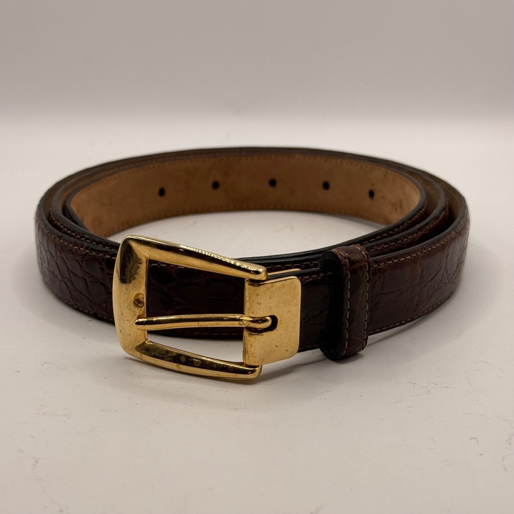 Bespoke Brown Caiman Crocodile Brass Buckle Mens Belt Size 44 NWOT